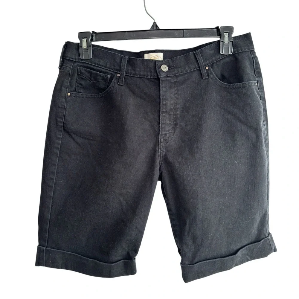 Levi's 515 Bermuda Shorts Womens Size 14 Black Denim Rhinestone Pockets Stretch